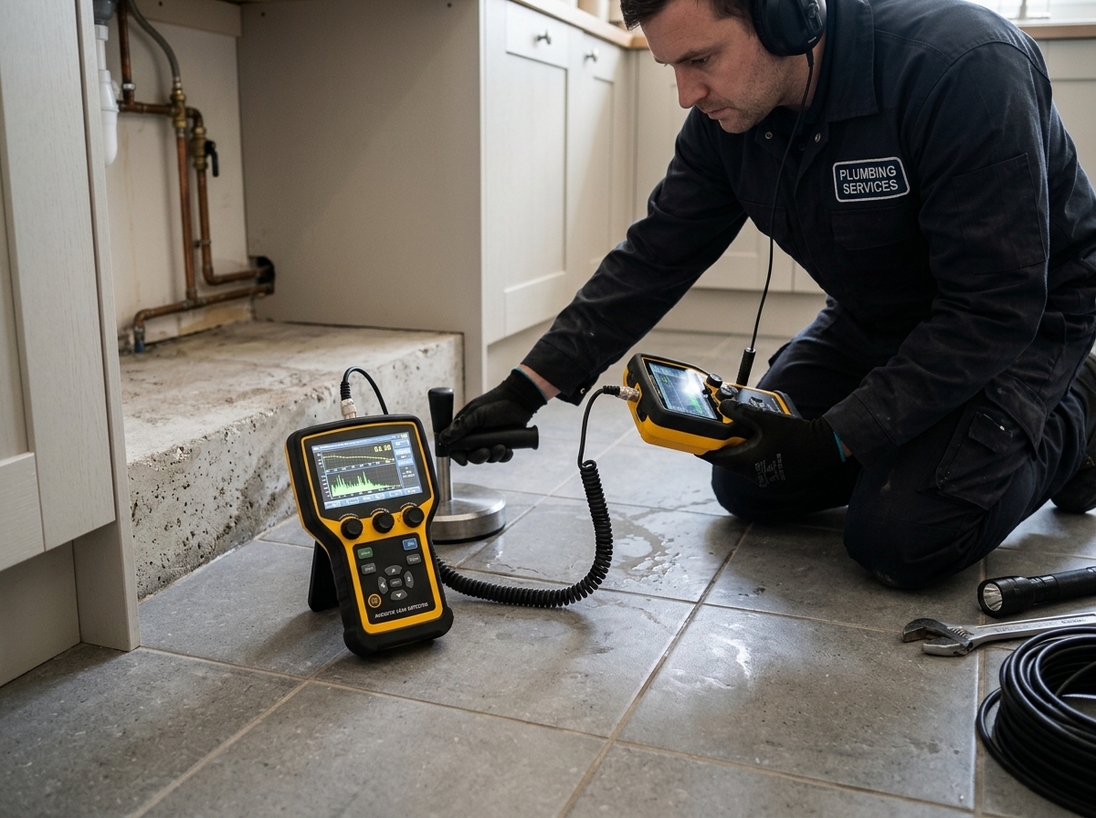 Plumbing technician compiling a detailed written slab leak diagnostic report for a North Richland Hills insurance claim